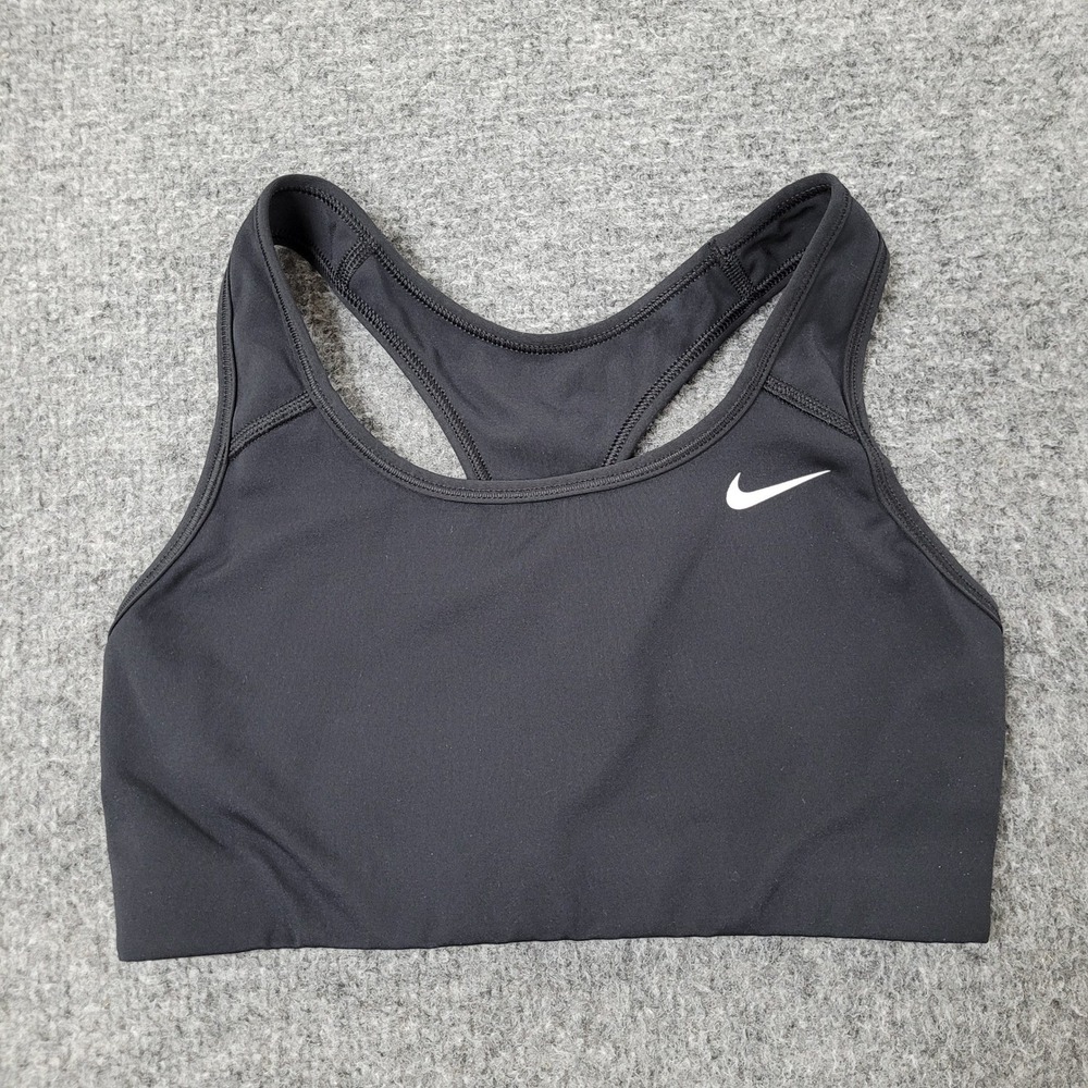 Nike Sports Bra Womens Size S Black Dri-Fit Racerback Compression Swoosh Logo